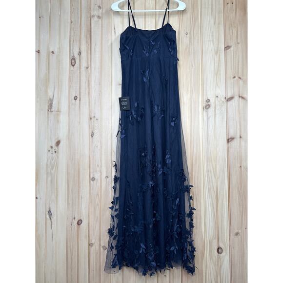NWT Lulus Abundant Charm Navy Blue 3D Floral Applique Maxi Dress Cocktail Size S - Picture 6 of 8